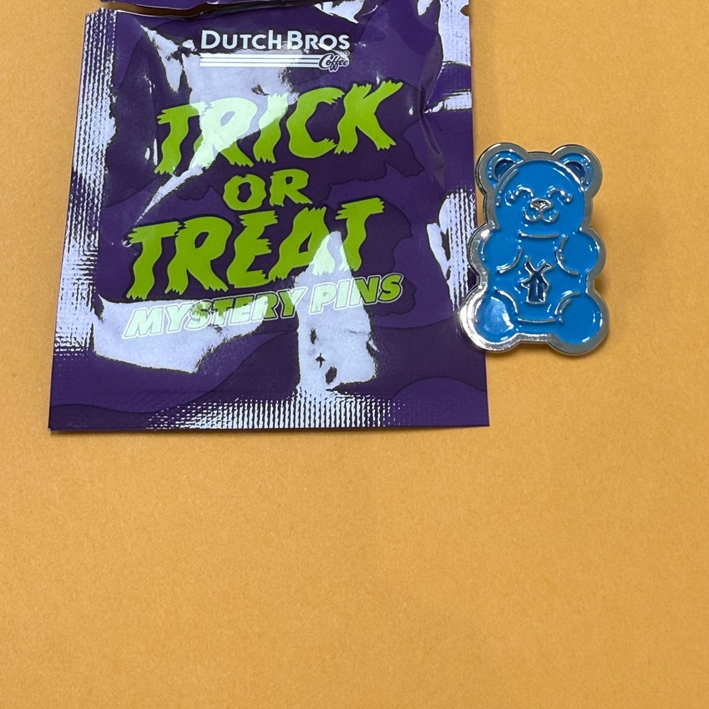 Dutch Bros Purple Trick or Treat Mystery Pins with Blue Bear